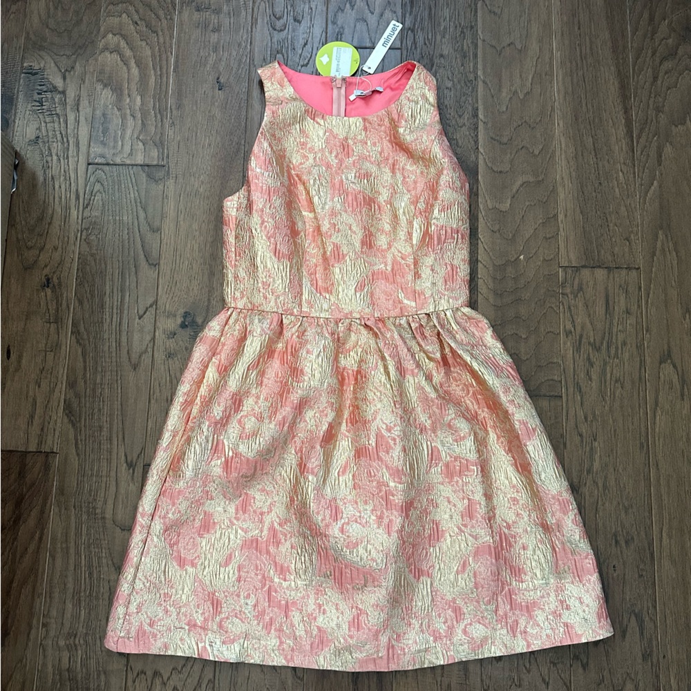 NWT Minuet pink and gold metallic dress size large